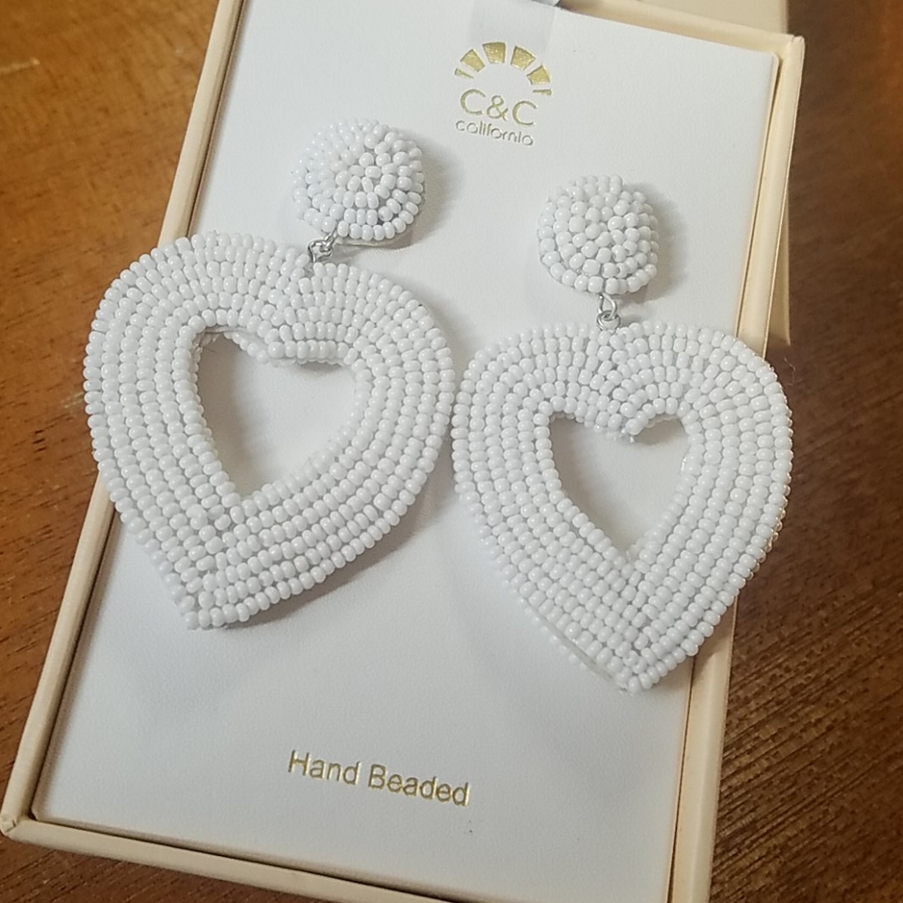 C&C California white beaded heart new in box
